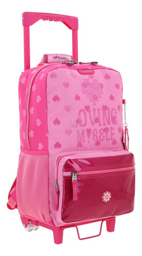 Mochila Ruedas Morral Lonchera Lapicera Happy Girl Primaria Rosa Estampado, Relieve