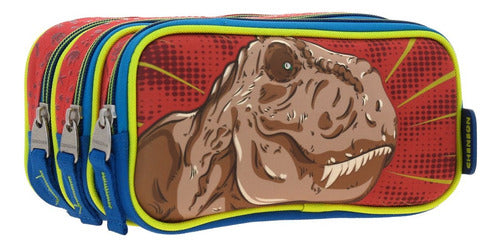 Mochila Lonchera Y Lapicera Dino Land T Rex Kinder Chenson Rojo Impresion 3d