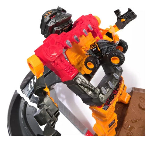 Monster Jam Smash & Bash SmashBot, set de juego con lanzador, camión monstruo a escala 1:64, robot reparable de 38,1 cm, juguetes para niños y niñas a partir de 3 años