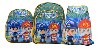 Mochila Pinypon Action Kit 3pz #2 Primaria 15988 Famosa Verde Etampado