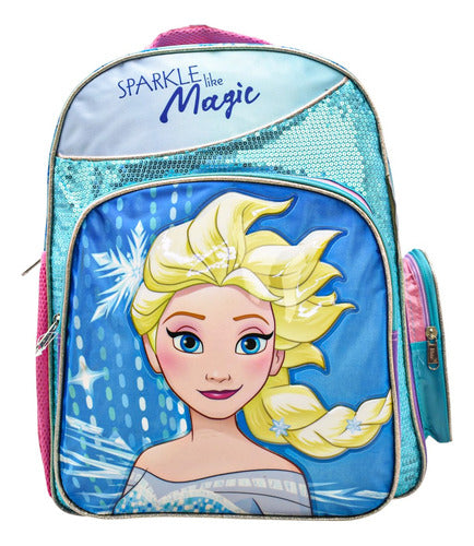 Mochila Frozen Sparkle Like Magic Lentejuela Primaria 156369 Ruz Con Detalle Azul Estampado Lentejuela