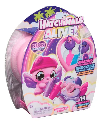 Hatchimals Alive, Juguete Neon Rainbow Bestie Pool Party Con 2 Minifiguras De Amiguitas En Huevos Con Una Colorida Revelación, 14 Accesorios, Juguetes Para Niños Y Niñas A Partir De 3 Años