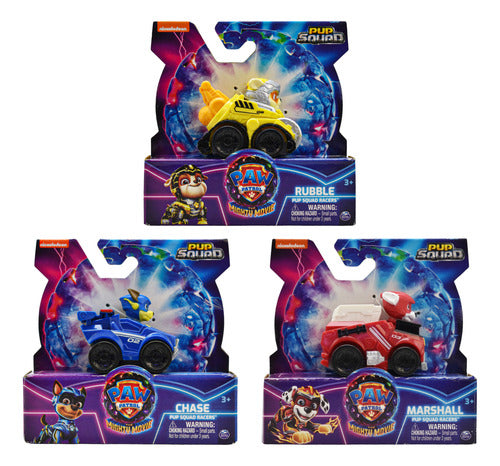 Paw Patrol Mighty Pup Squad Racers Pack 3 Pz #2 Spin Master Chase Marshall Rubble Multicolor