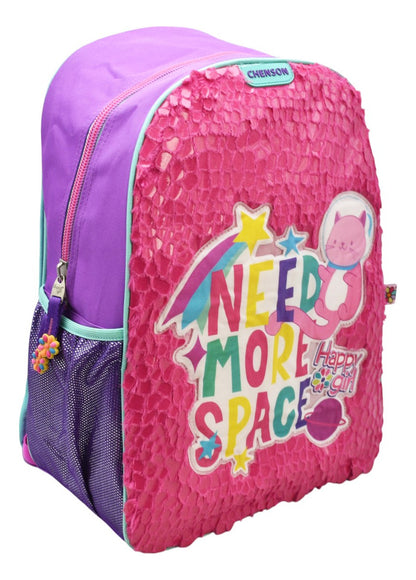 Mochila Happy Girl Need More Space Rosa Primaria Chenson Con Detalle Violeta Textura
