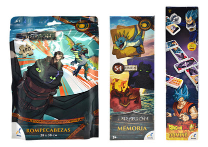 Dragones Pack Rompecabezas Domino Y Memoria Novelty