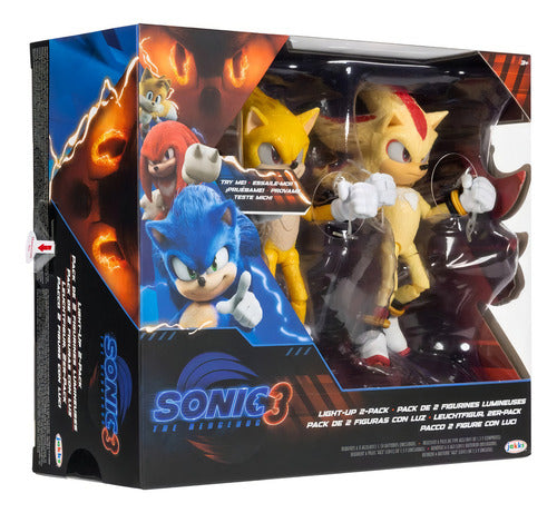 Figuras Sonic 3 Super Sonic + Super Shadow Con Luz