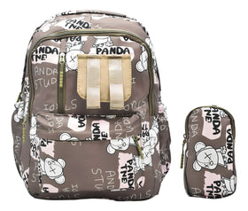 Mochila Escolar Lluvia Panda Estampada 15L Bolsillos Marrón Laptop