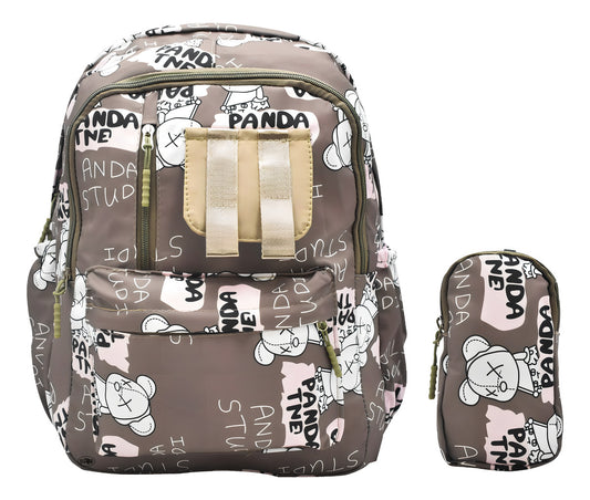 Mochila Escolar Lluvia Panda Estampada 15L Bolsillos Marrón Laptop