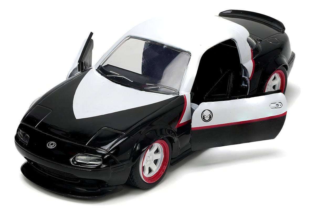 Jada Mazda Miata 1990 Marvel Ghost Spider Miniatura 1:32 Negro/Blanco