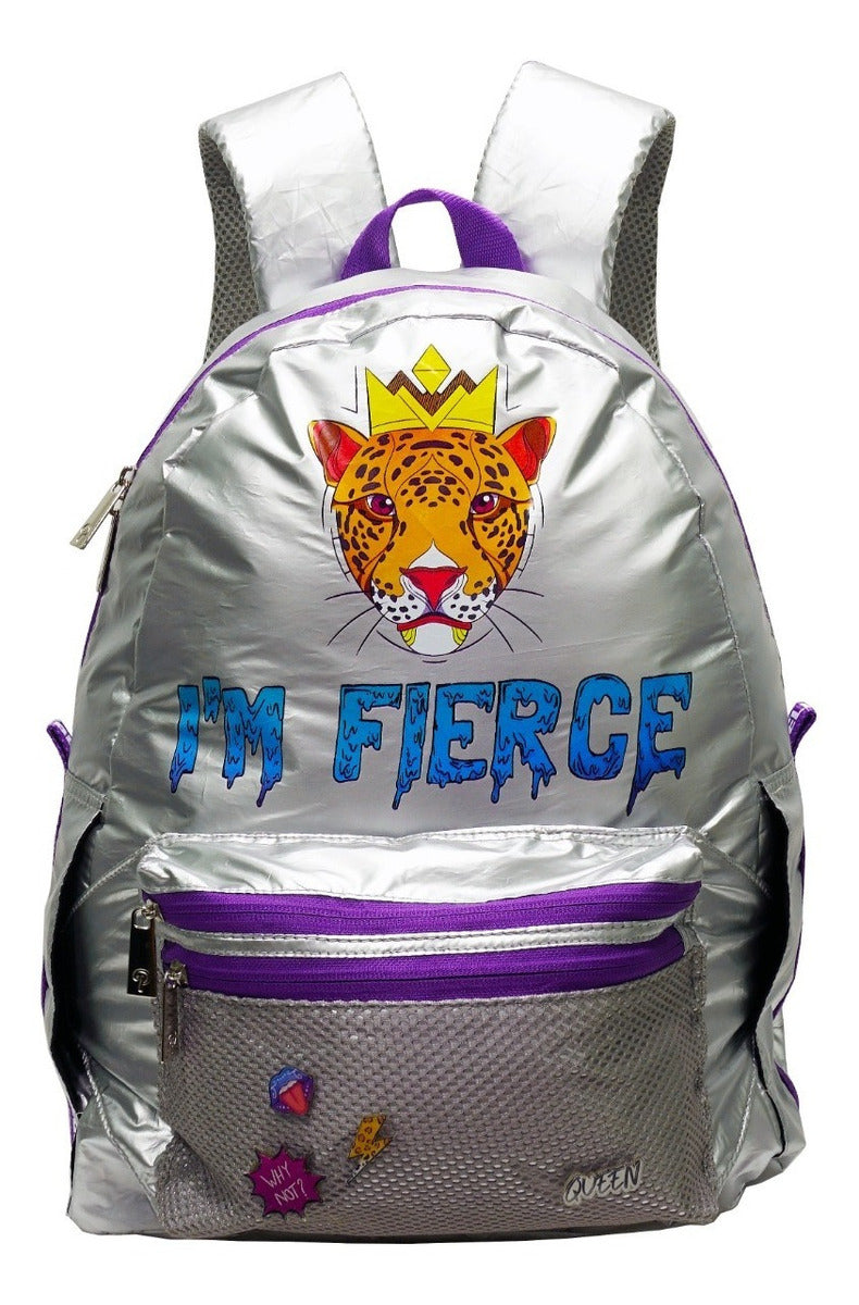 Mochila Polinesios I’m Fierce Original Nueva Color Gris Diseño de la tela Poliéster