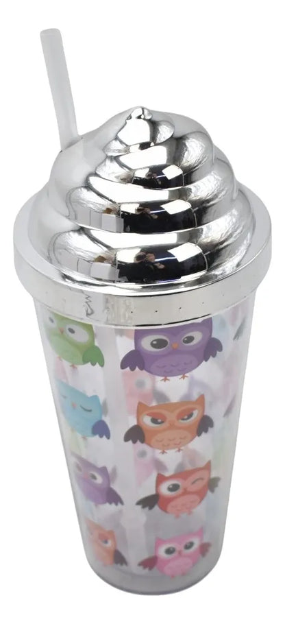 Vaso Plastico Metalizado Con Popote Pack 4pz Sm22hat294