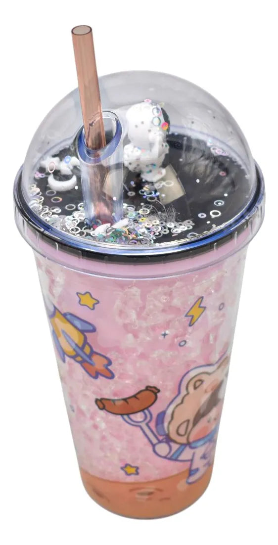 Vaso Tapa Decorativa Y Popote Pack 4 Piezas Sm22hat316