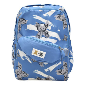 Mochila Escolar Lluvia Azul Estampado Con Cangurera 19L Compartimento Laptop