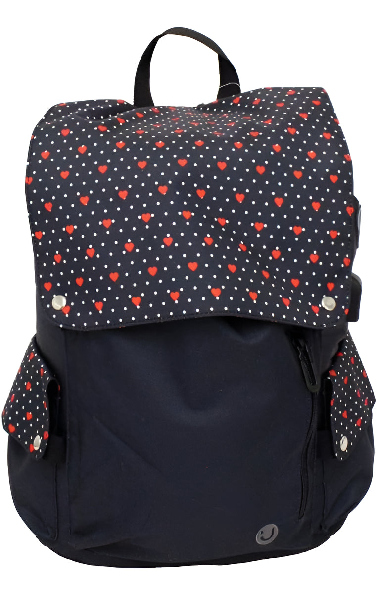 Mochila My Lifestyle Corazones Y Puntos Negro Primaria 157602 Truzt Diseño De La Tela Estampado