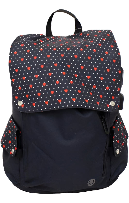 Mochila My Lifestyle Corazones Y Puntos Negro Primaria 157602 Truzt Diseño De La Tela Estampado