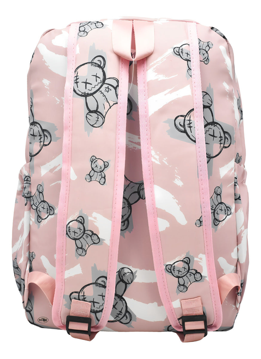 Mochila Escolar Lluvia Osos Rosa 19L Con Cangurera y Compartimento Laptop