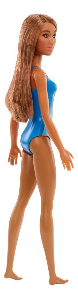 Barbie Muñeca Traje De Baño Azul Con Rosas