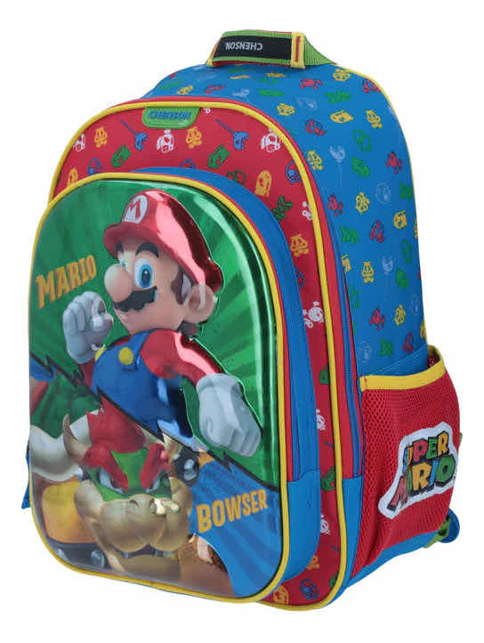 Mochila Chenson Mario Bros Mb64544-r Reforzada Dolay. Color Rojo Diseño de la tela Rayado