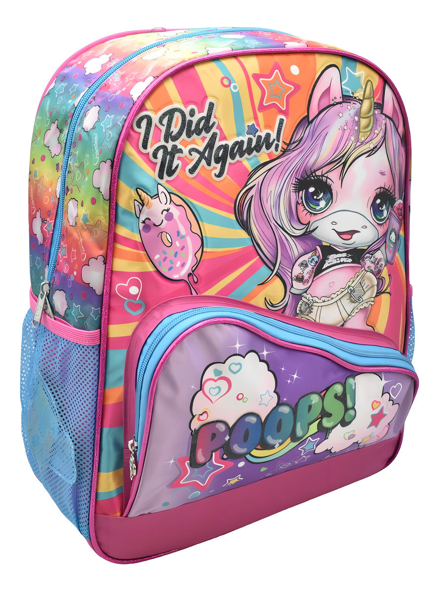 Mochila Poopsie Relieve Estampado Did It Again 162142 Primaria Ruz Color Rosa