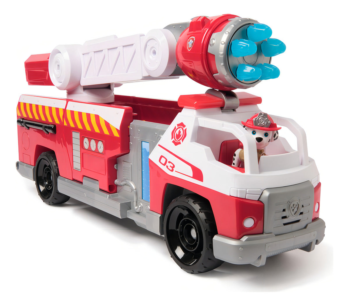 PAW Patrol Fire Rescue, camión de bomberos de recarga rápida con figura de Marshall, lanzador rápido, luces y sonidos, juguetes para niños y niñas a partir de 3 años