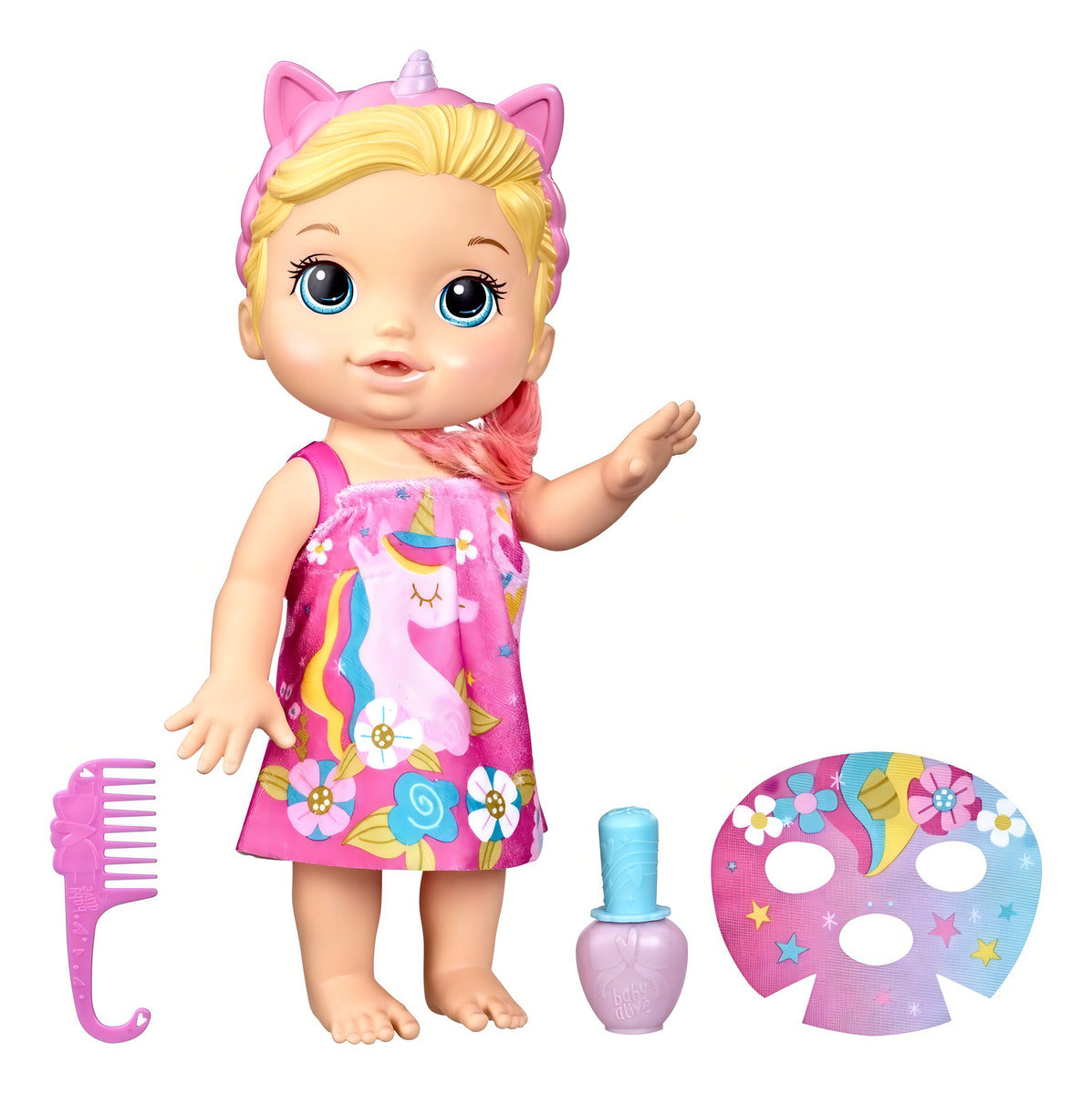 Muñeca Baby Alive Día De Spa Unicornio Pelo Rubio +3