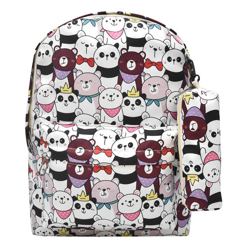 Mochila Escolar Lluvia 22L Blanca Estampada con Lonchera y Lapicera