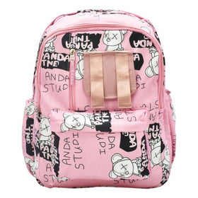 Mochila Escolar Lluvia Rosa 17L Estampada Panda Compartimento Laptop