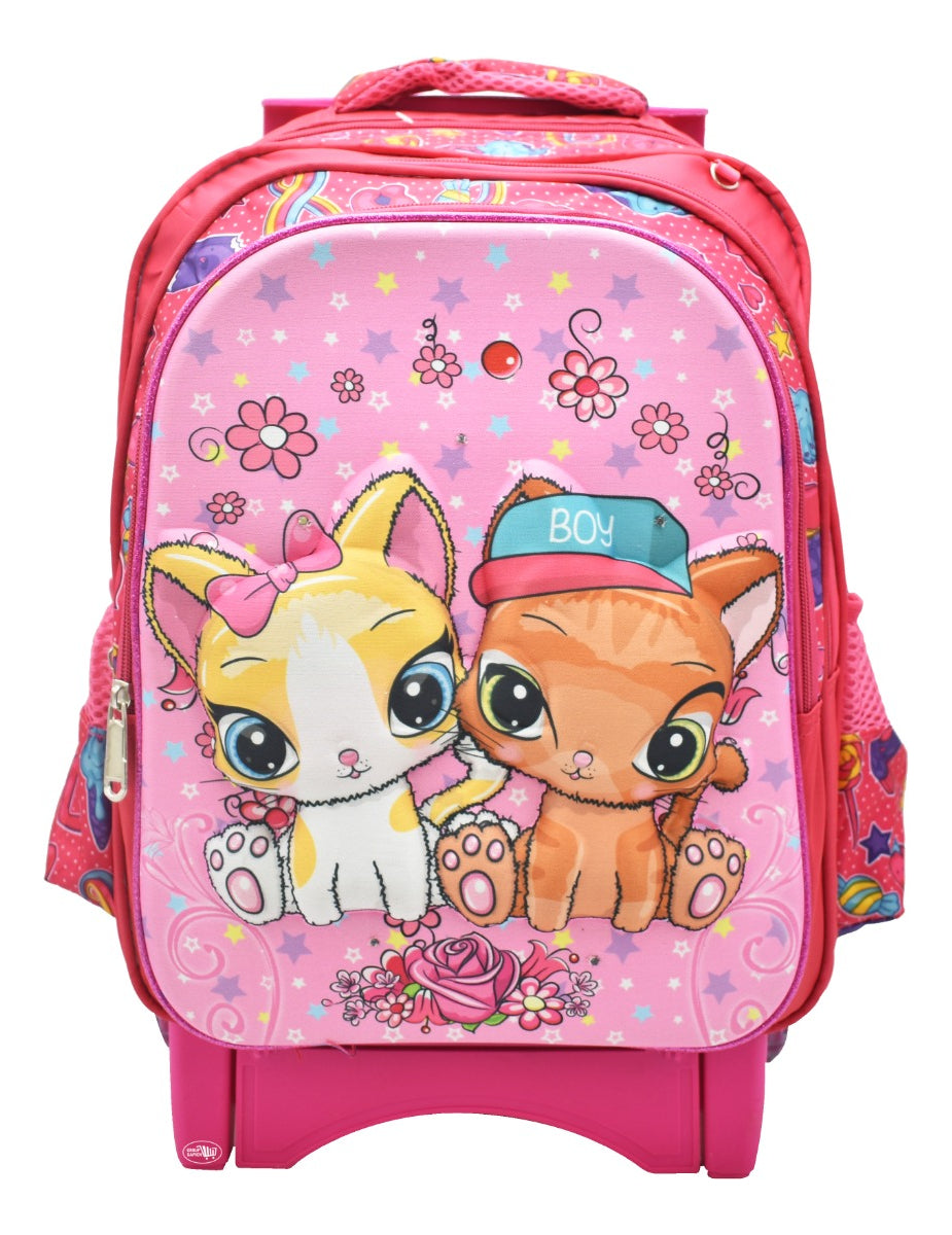 Mochila Escolar Con Ruedas Rosa Poliéster Lluvia 15L 3D Niñas