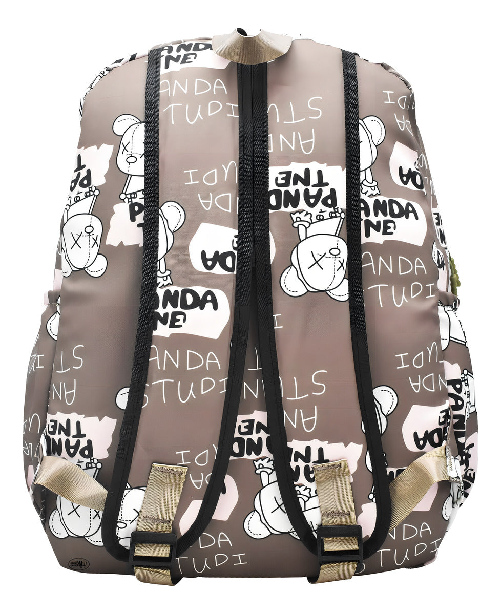 Mochila Escolar Lluvia Panda Estampada 15L Bolsillos Marrón Laptop
