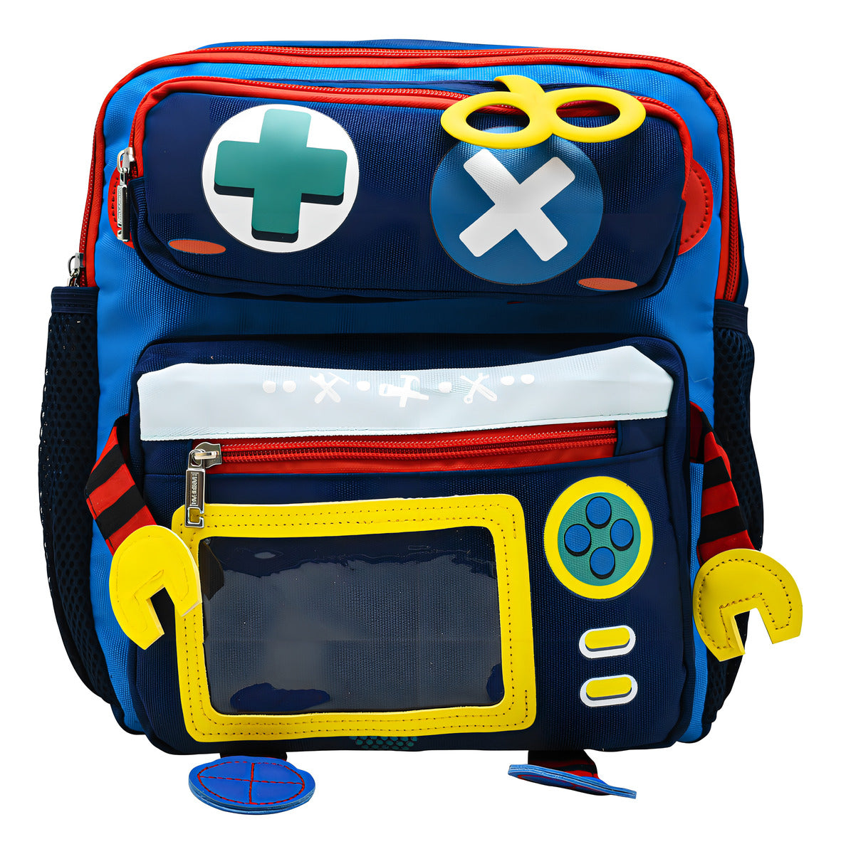 Mochila Escolar Niños Lluvia Robot Azul Marino Porta Credencial Impermeable