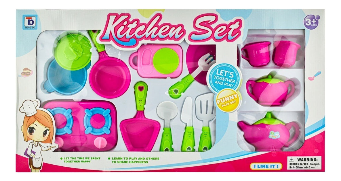 Juego De Cocina Juguete 17 Piezas Funny Kitchen Set Bestway Color Rosa/verde