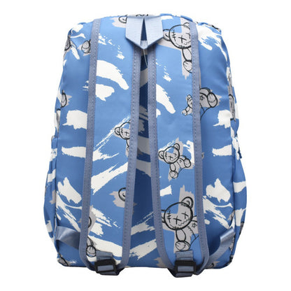 Mochila Escolar Lluvia Azul Estampado Con Cangurera 19L Compartimento Laptop