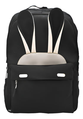 Mochila Escolar Lluvia Negra 19L Bordado Conejo Compartimento Laptop