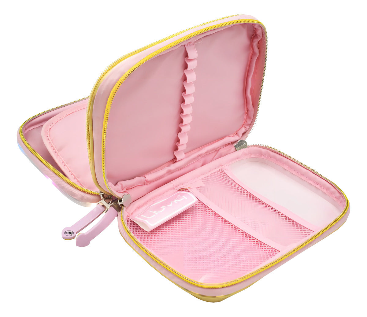 Mochila Escolar Lluvia Unicornio Helados Luz 3D Rosa con Lapicera