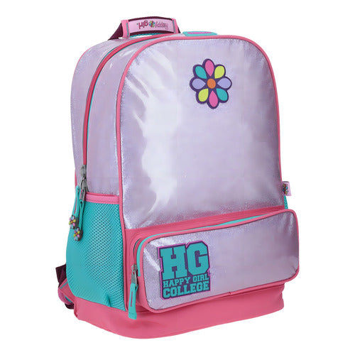 Mochila Happy Girl College Hg Flor Brillos Primaria Rosa Chenson
