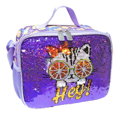 Lonchera Lapicera Gato Lentejuela Reversible Wilys Color Violeta