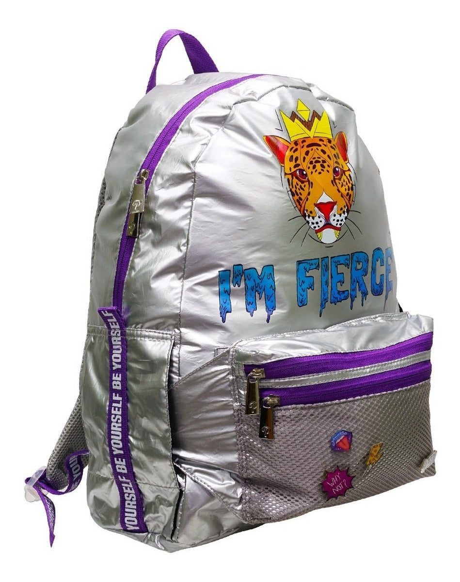 Mochila Polinesios I’m Fierce Original Nueva Color Gris Diseño de la tela Poliéster