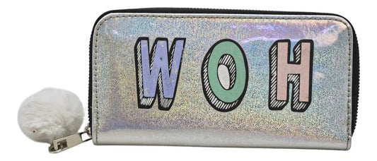 Cartera De Mano Unicronio Woh Plata Con Detalle Lila Estampado
