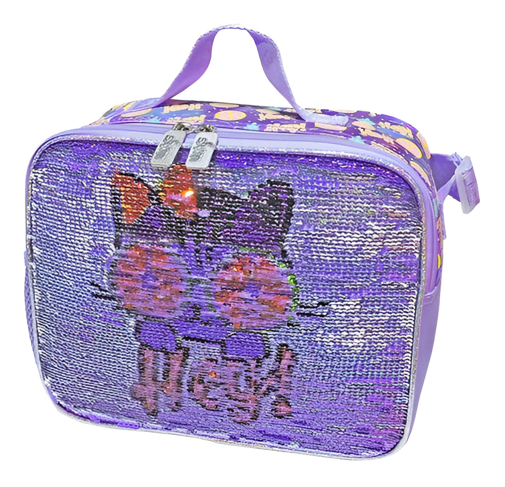 Lonchera Lapicera Gato Lentejuela Reversible Wilys Color Violeta
