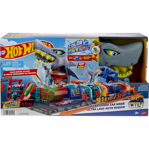Pista Hot Wheels Mega Rapid Shark Wash City juguete color mate aventura agua diversión segura