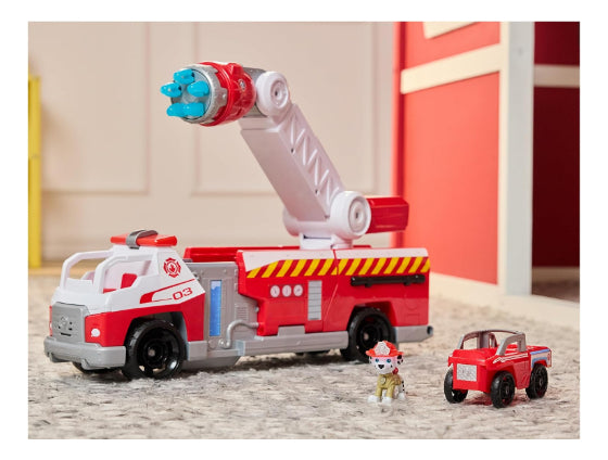 PAW Patrol Fire Rescue, camión de bomberos de recarga rápida con figura de Marshall, lanzador rápido, luces y sonidos, juguetes para niños y niñas a partir de 3 años