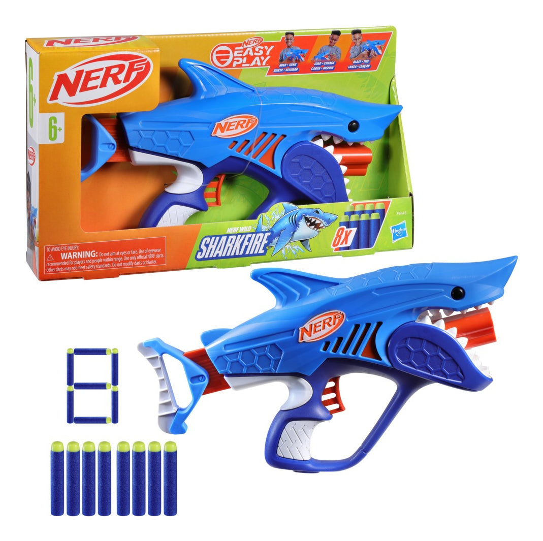 Nerf Junior Wild Sharkfire, Lanzadardo Con 8 Dardos Nerf Eli Azul