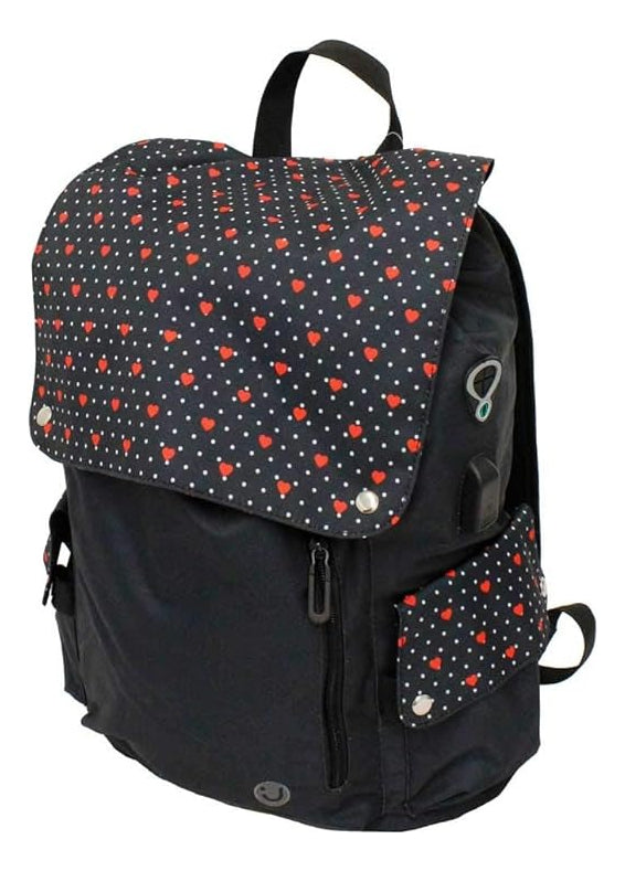 Mochila My Lifestyle Corazones Y Puntos Negro Primaria 157602 Truzt Diseño De La Tela Estampado