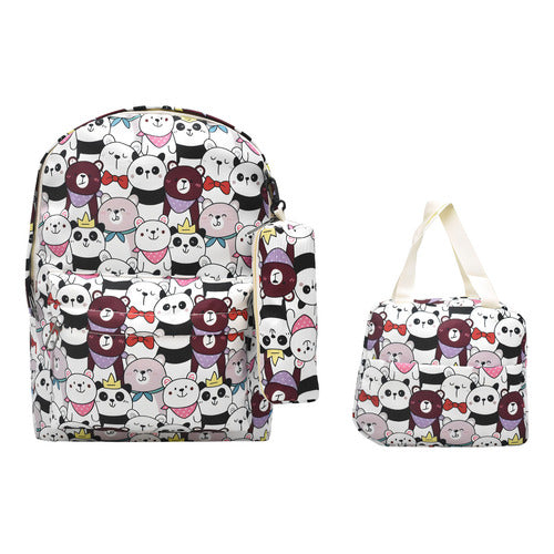 Mochila Escolar Lluvia 22L Blanca Estampada con Lonchera y Lapicera