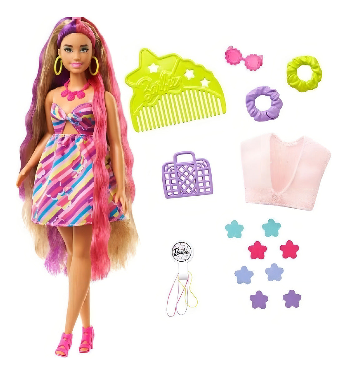 Barbie Totally Hair Vestido De Flores Muñeca 29cm Mattel