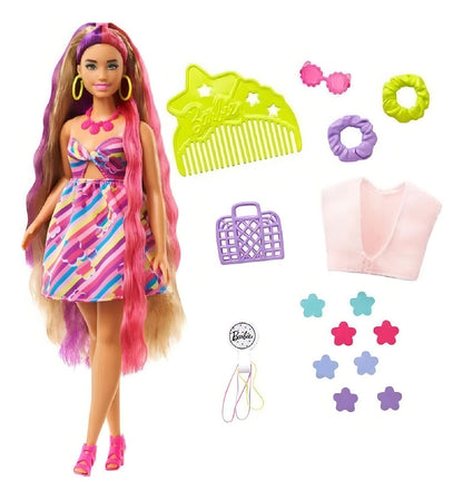 Barbie Totally Hair Vestido De Flores Muñeca 29cm Mattel