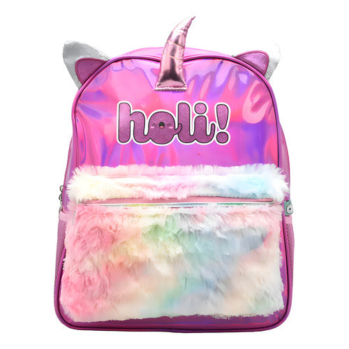 Mochila Holis Peluche Figura De Unicornio Multicolores Primaria 160894 Ruz Color Rosa