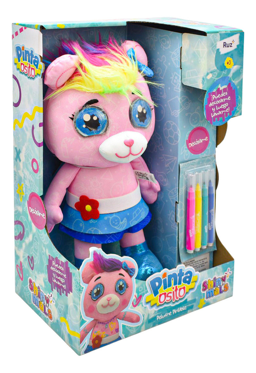 Shiny Mals Pinta Osito Peluche Pintable 30 Cm Ruz Rosa