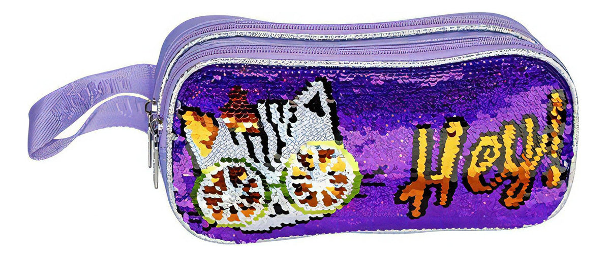 Lonchera Lapicera Gato Lentejuela Reversible Wilys Color Violeta
