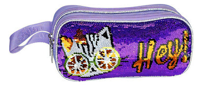 Lonchera Lapicera Gato Lentejuela Reversible Wilys Color Violeta